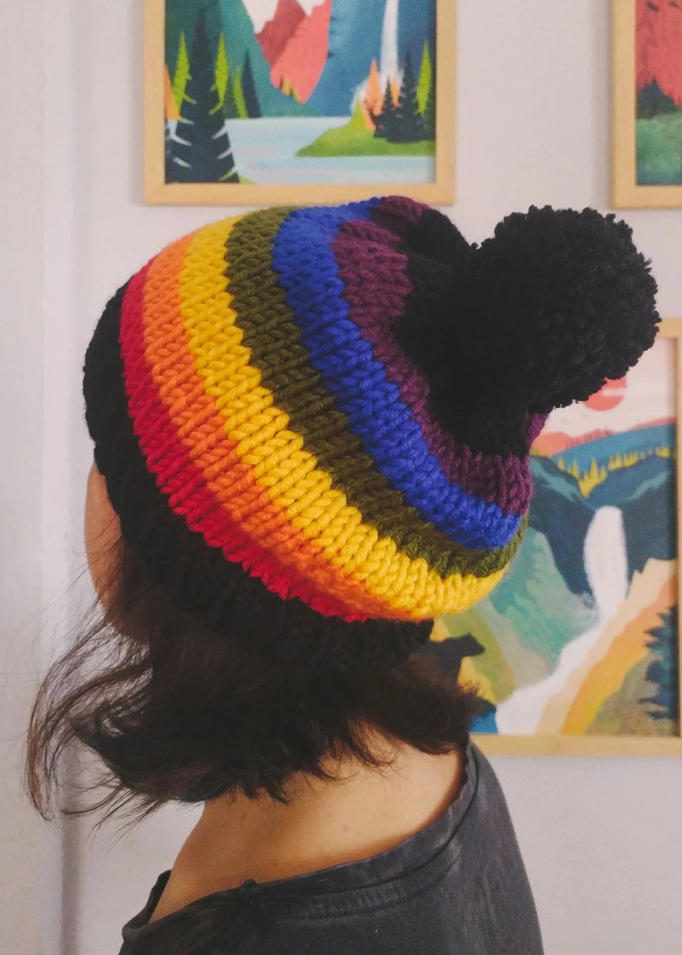 Crochet Pride Beanie, Knit Rainbow Hat, Crochet Rainbow Winter Beanie, Boho Knit Hat, Colorful Crochet Hat, Black Knit Beanie, Festival Hat