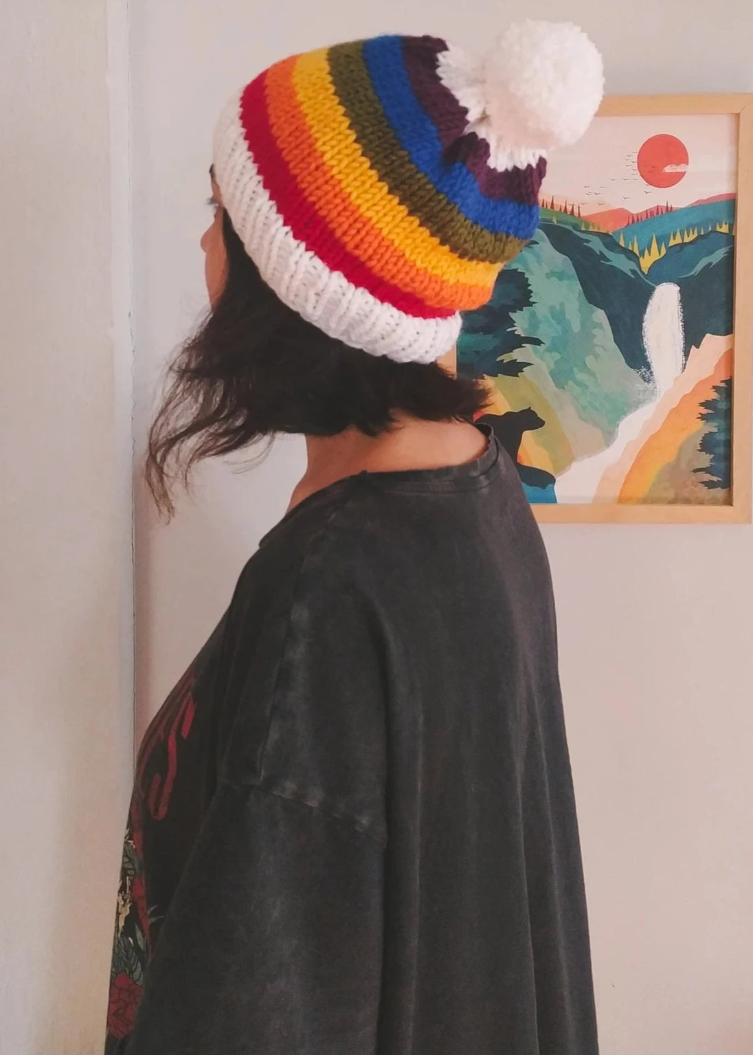 Knit Rainbow Hat. Crochet Pride Beanie, Crochet Rainbow Winter Beanie, Boho Knit Hat, Colorful Crochet Hat, Gift For Her, Gift For Him