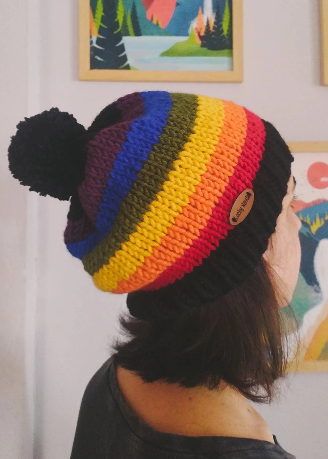 Crochet Pride Beanie, Knit Rainbow Hat, Crochet Rainbow Winter Beanie, Boho Knit Hat, Colorful Crochet Hat, Black Knit Beanie, Festival Hat