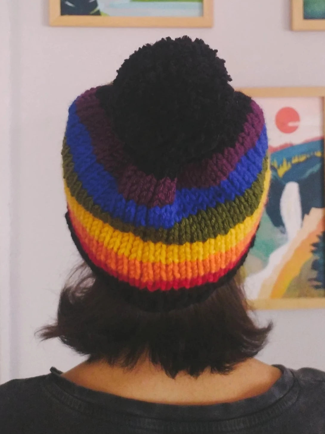 Crochet Pride Beanie, Knit Rainbow Hat, Crochet Rainbow Winter Beanie, Boho Knit Hat, Colorful Crochet Hat, Black Knit Beanie, Festival Hat