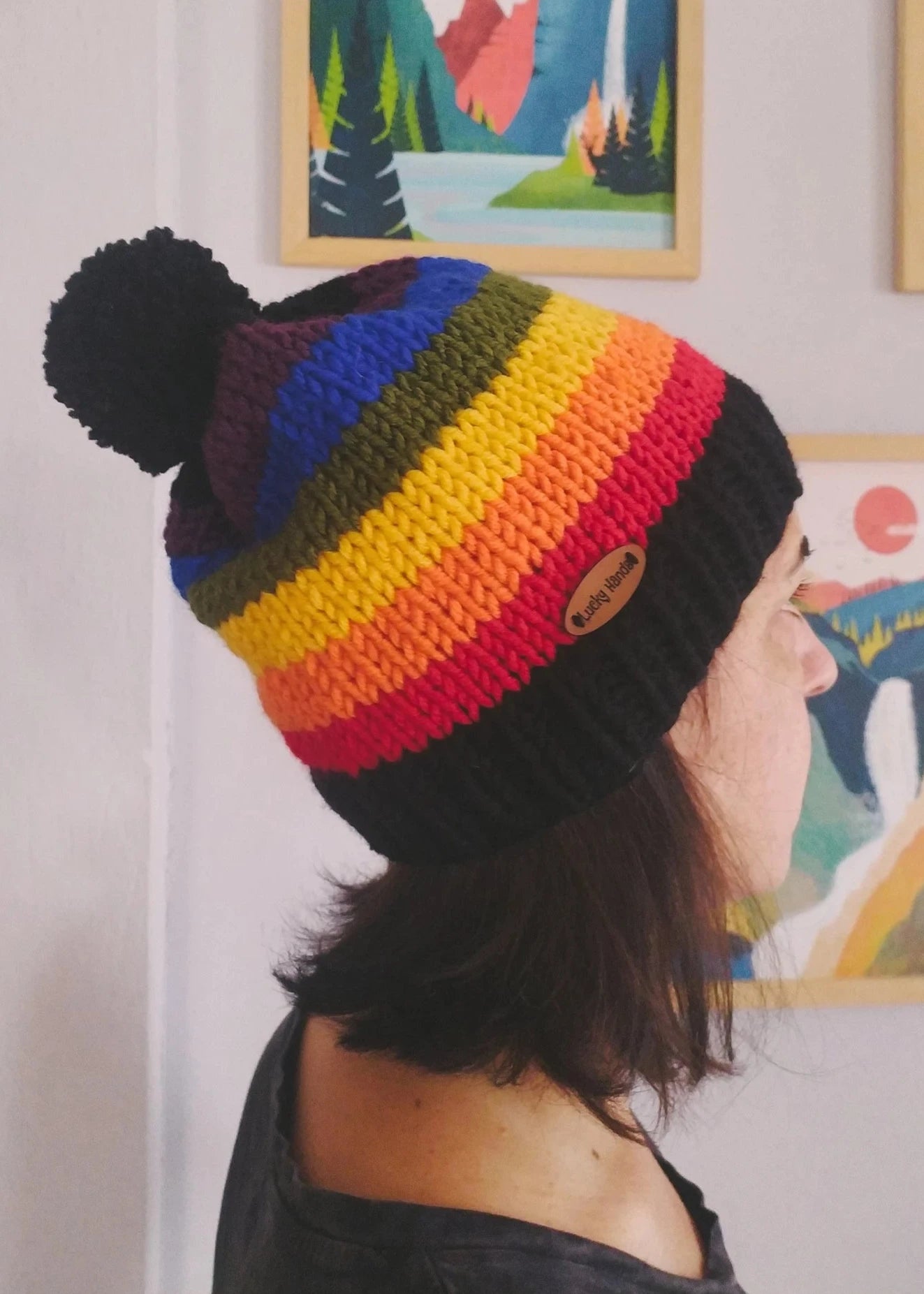 Crochet Pride Beanie, Knit Rainbow Hat, Crochet Rainbow Winter Beanie, Boho Knit Hat, Colorful Crochet Hat, Black Knit Beanie, Festival Hat