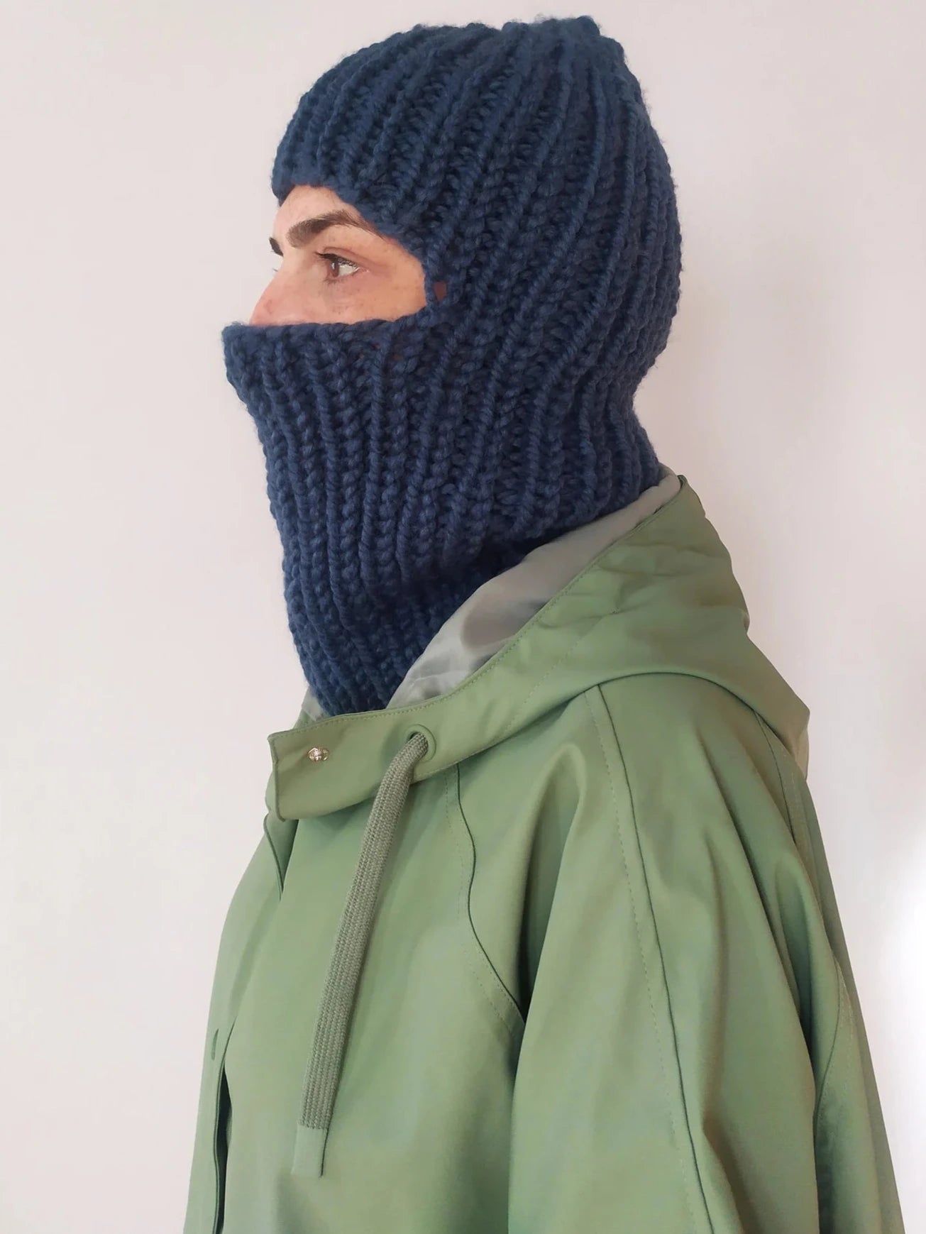 Dark Blue Chunky Wool Balaclava, Balaclava Knit Hat Beanie, , Knitted Balaclava Beanie, Elastic Braided Balaclava Head, Crochet Ski Mask