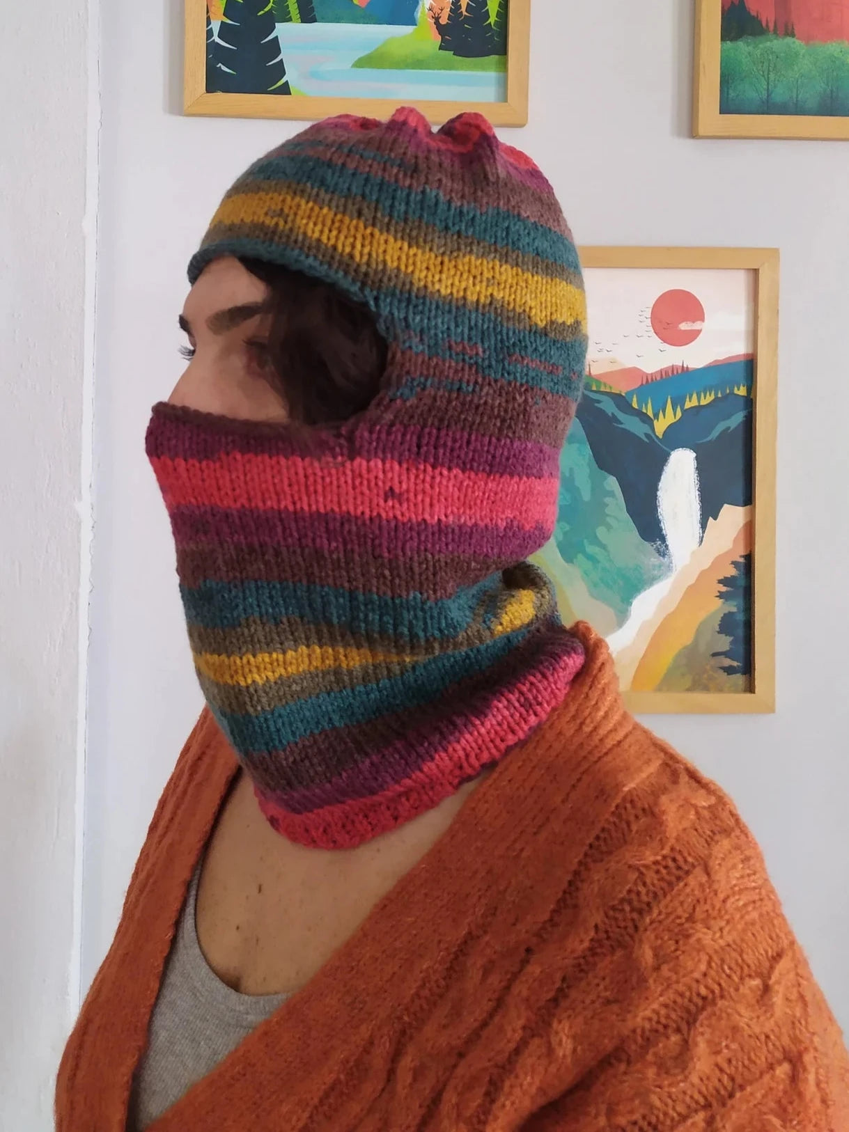 Colorful Balaclava, Knit Winter Hats, Knitted Balaclava Beanie, Elastic Braided Balaclava Head, Crochet Ski Mask, Handknit Balaclava