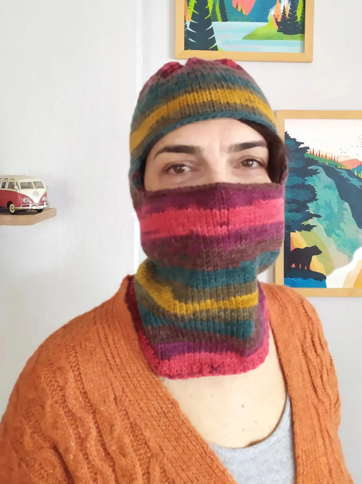 Colorful Balaclava, Knit Winter Hats, Knitted Balaclava Beanie, Elastic Braided Balaclava Head, Crochet Ski Mask, Handknit Balaclava