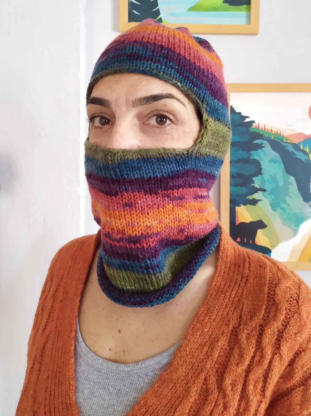 Colorful Balaclava, Knit Winter Hats, Knitted Balaclava Beanie, Elastic Braided Balaclava Head, Crochet Ski Mask, Handknit Balaclava