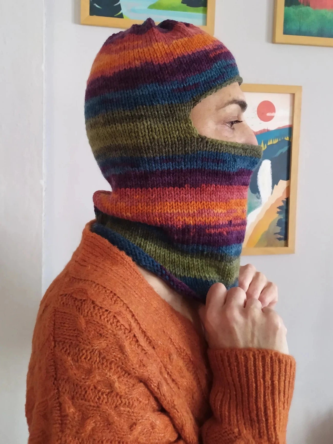 Colorful Balaclava, Knit Winter Hats, Knitted Balaclava Beanie, Elastic Braided Balaclava Head, Crochet Ski Mask, Handknit Balaclava