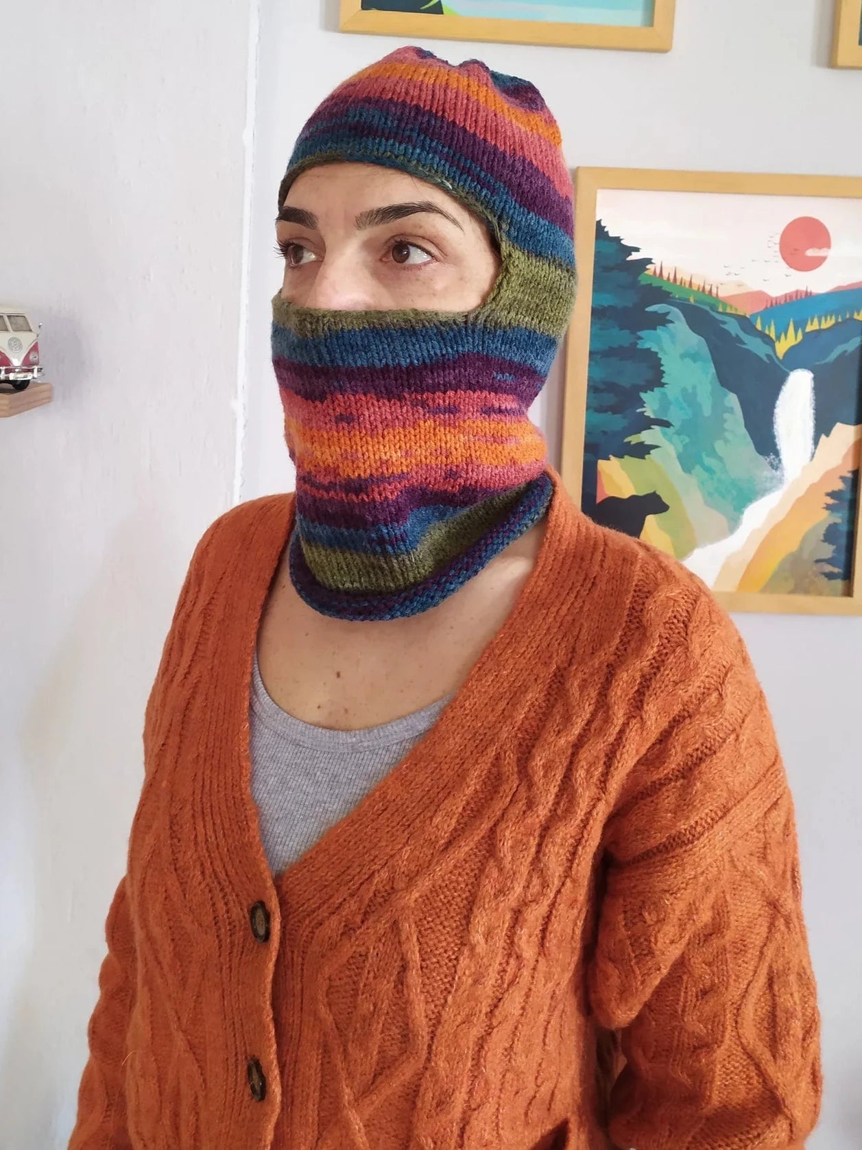 Colorful Balaclava, Knit Winter Hats, Knitted Balaclava Beanie, Elastic Braided Balaclava Head, Crochet Ski Mask, Handknit Balaclava