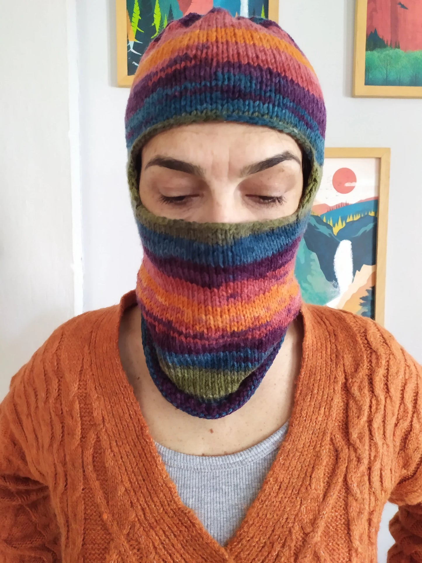 Colorful Balaclava, Knit Winter Hats, Knitted Balaclava Beanie, Elastic Braided Balaclava Head, Crochet Ski Mask, Handknit Balaclava