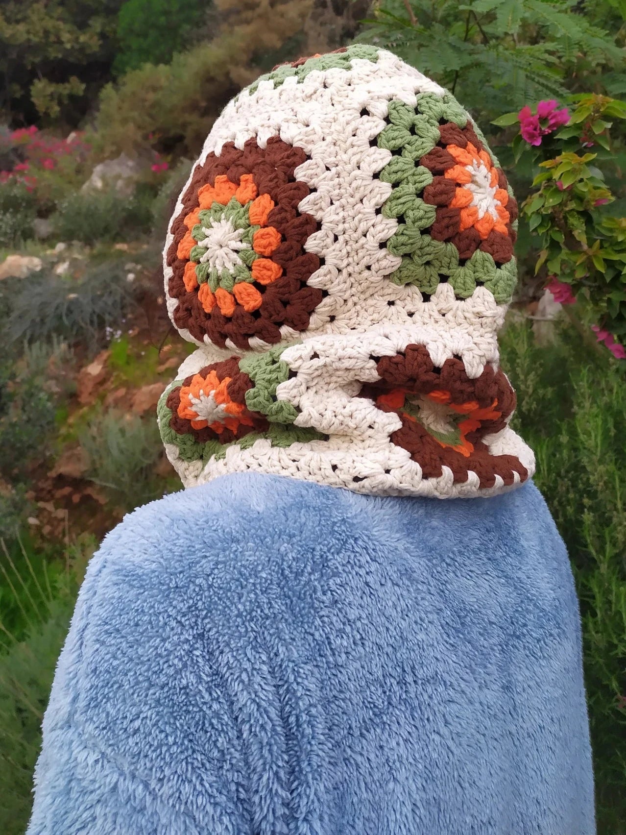 Cream Color Granny Square Balaclava, Vegan Colorful Warm Winter Hat, Winter Clothing, Handknit Balaclava, Handmade Crochet Ski Mask