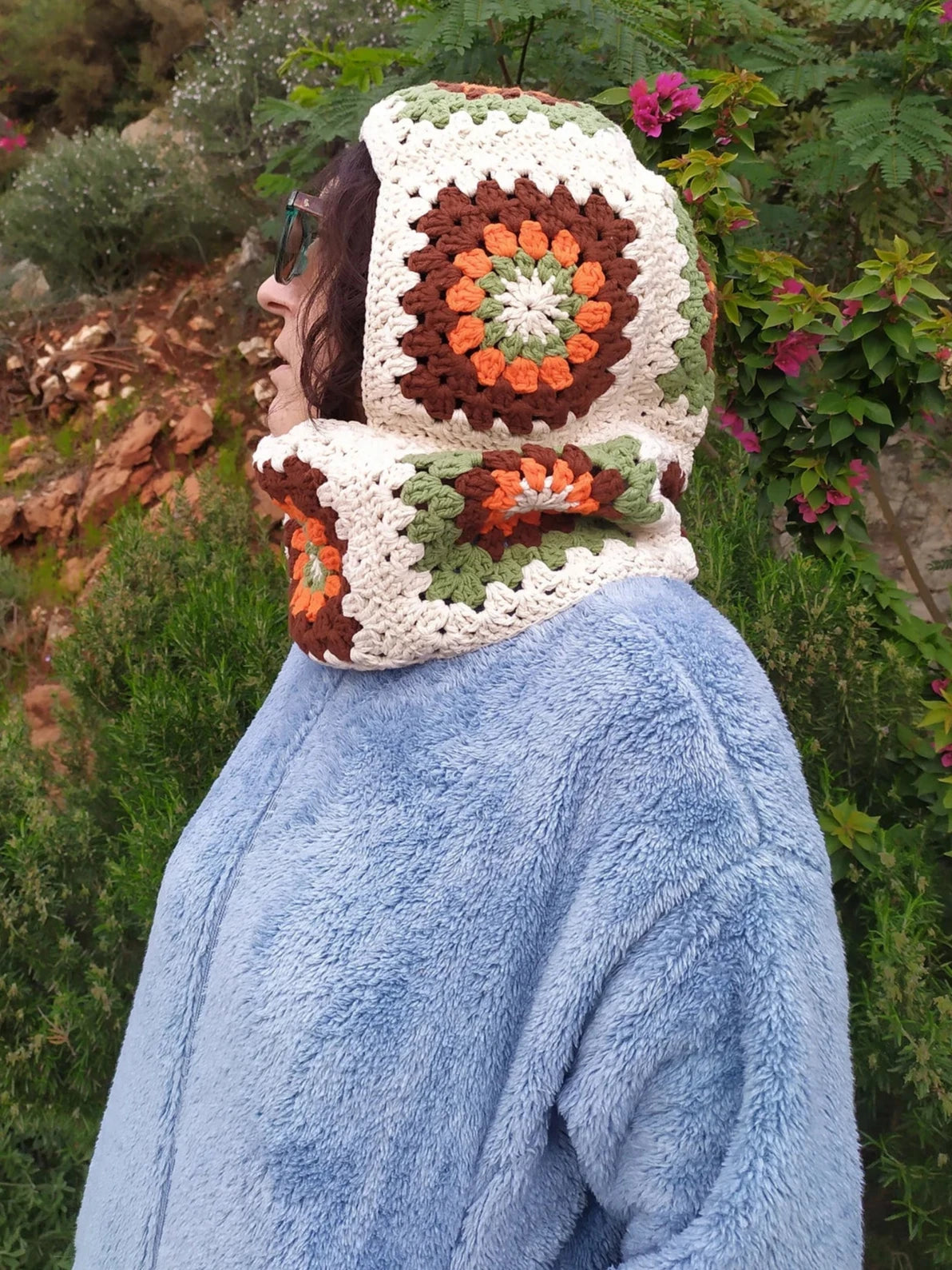 Cream Color Granny Square Balaclava, Vegan Colorful Warm Winter Hat, Winter Clothing, Handknit Balaclava, Handmade Crochet Ski Mask