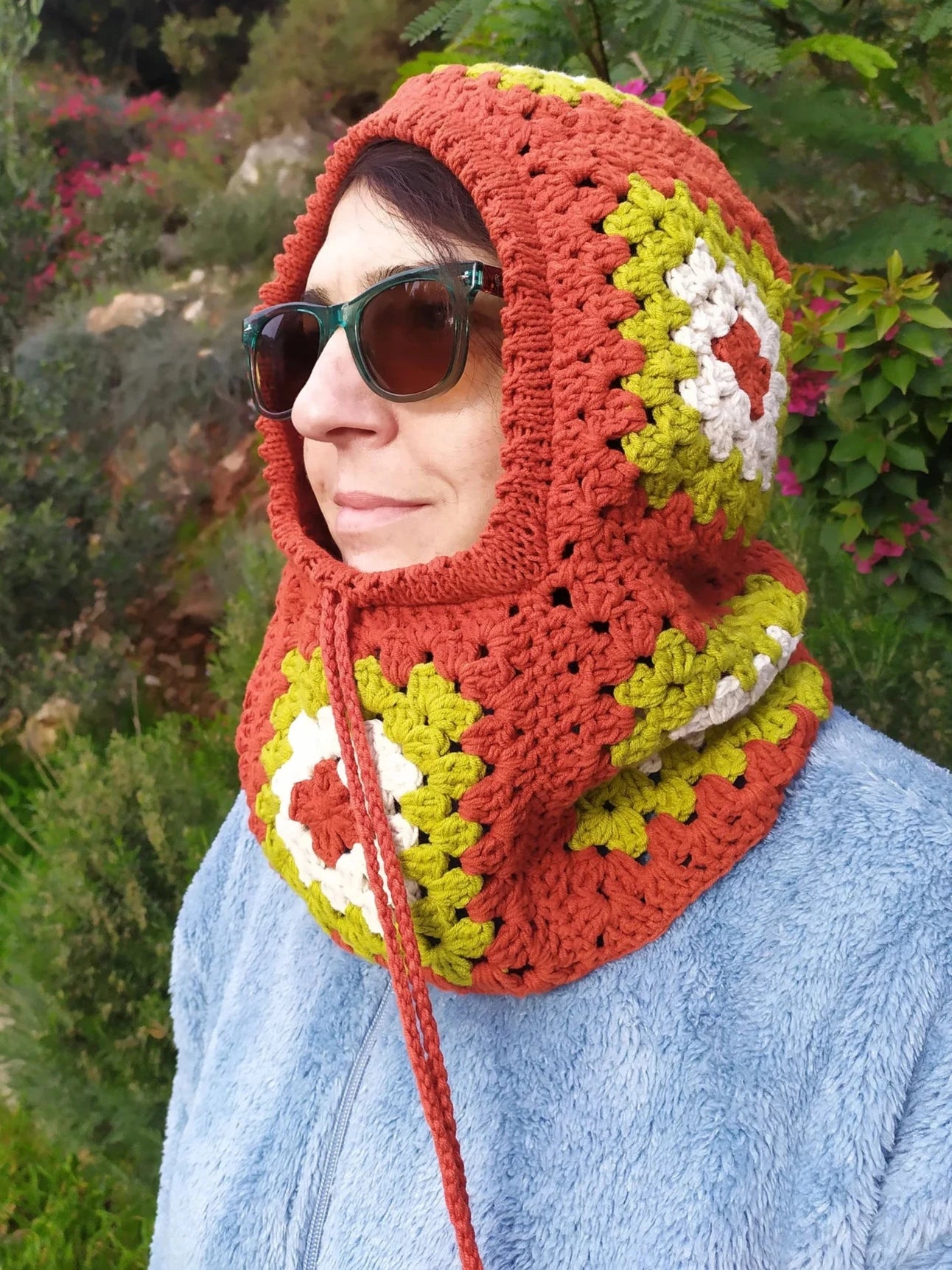 Cinnamon Color Granny Square Balaclava, Vegan Colorful Warm Winter Hat, Winter Clothing, Handknit Balaclava, Handmade Crochet Ski Mask