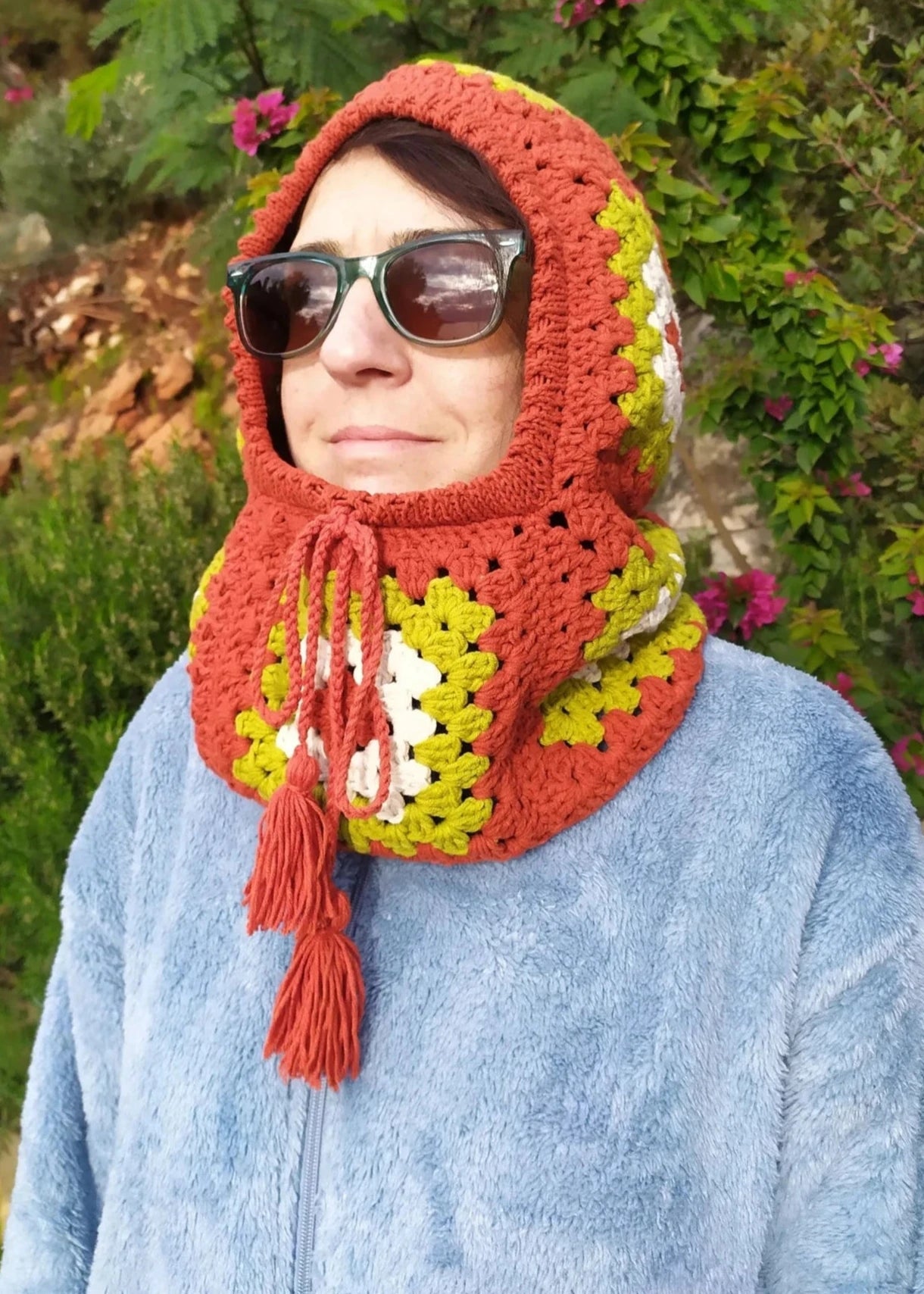 Cinnamon Color Granny Square Balaclava, Vegan Colorful Warm Winter Hat, Winter Clothing, Handknit Balaclava, Handmade Crochet Ski Mask