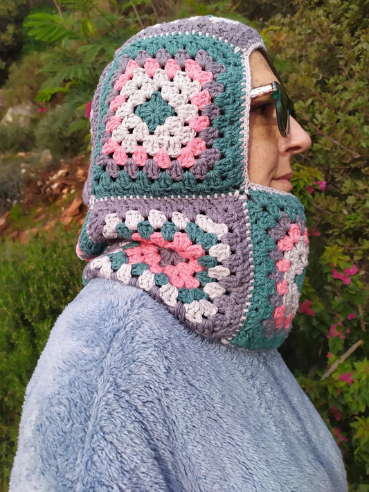 Colorful Granny Square Balaclava, Vegan Colorful Warm Winter Hat, Winter Clothing, Handknit Balaclava, Handmade Crochet Ski Mask