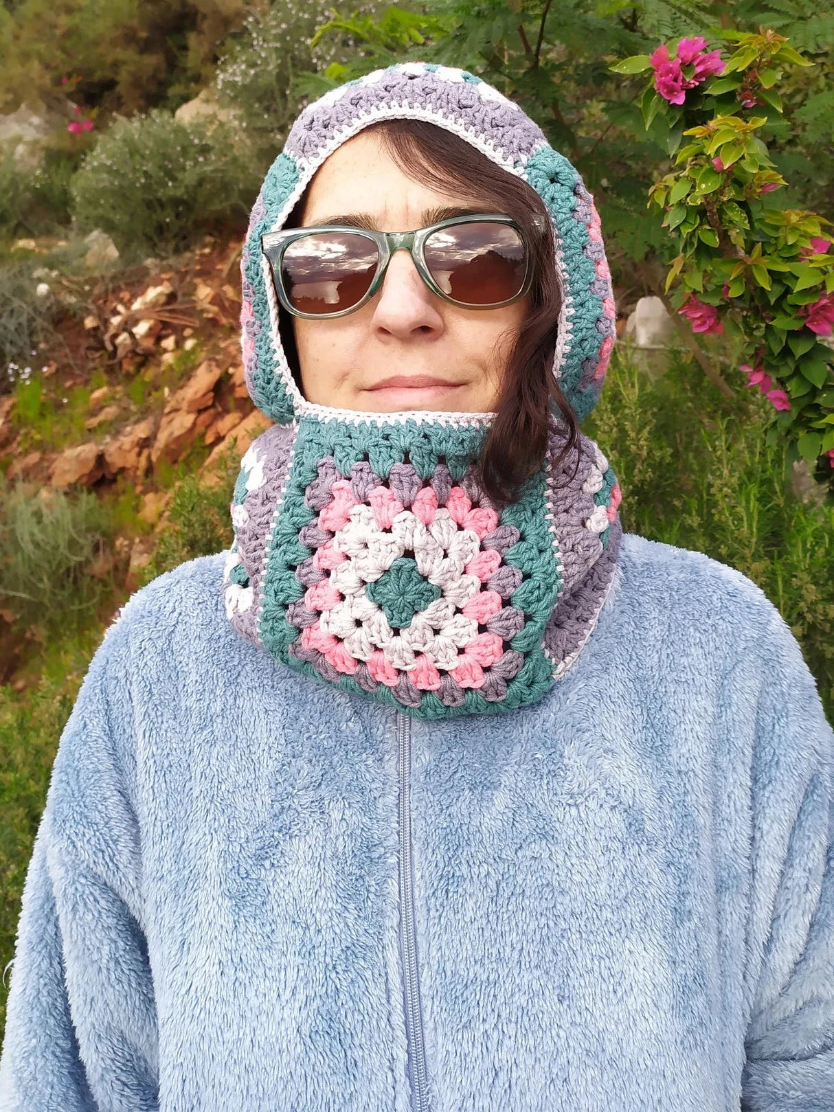 Colorful Granny Square Balaclava, Vegan Colorful Warm Winter Hat, Winter Clothing, Handknit Balaclava, Handmade Crochet Ski Mask