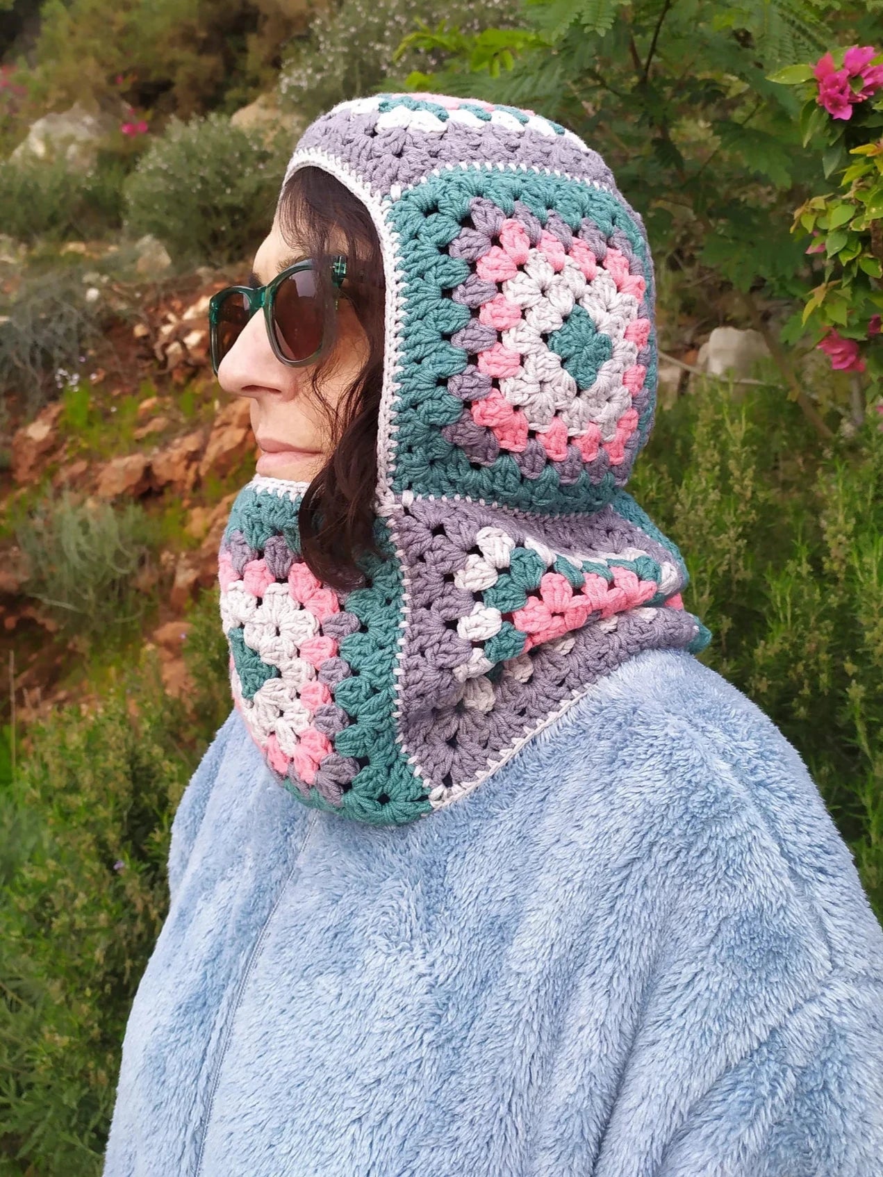 Colorful Granny Square Balaclava, Vegan Colorful Warm Winter Hat, Winter Clothing, Handknit Balaclava, Handmade Crochet Ski Mask