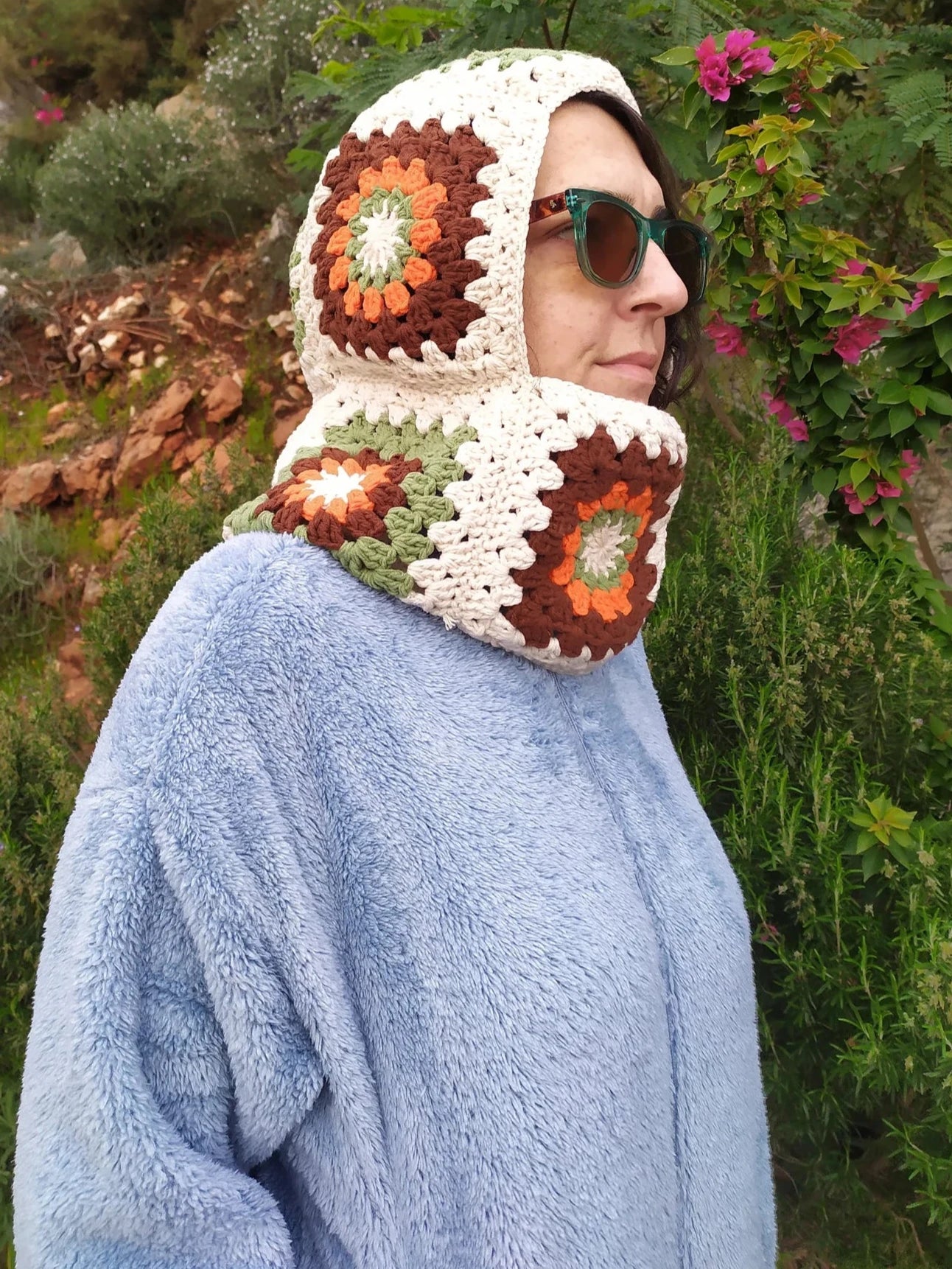 Cream Color Granny Square Balaclava, Vegan Colorful Warm Winter Hat, Winter Clothing, Handknit Balaclava, Handmade Crochet Ski Mask