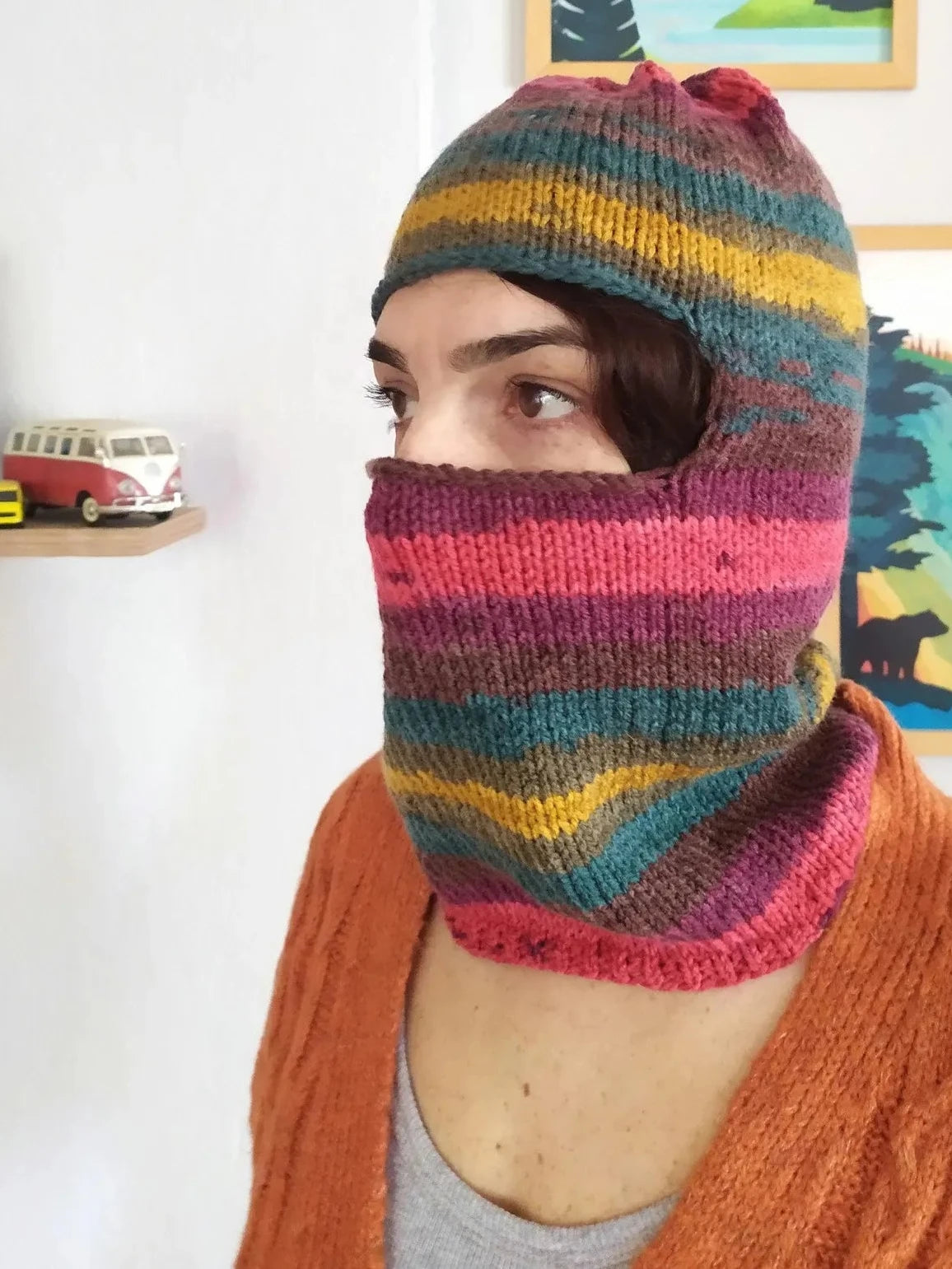 Colorful Balaclava, Knit Winter Hats, Knitted Balaclava Beanie, Elastic Braided Balaclava Head, Crochet Ski Mask, Handknit Balaclava