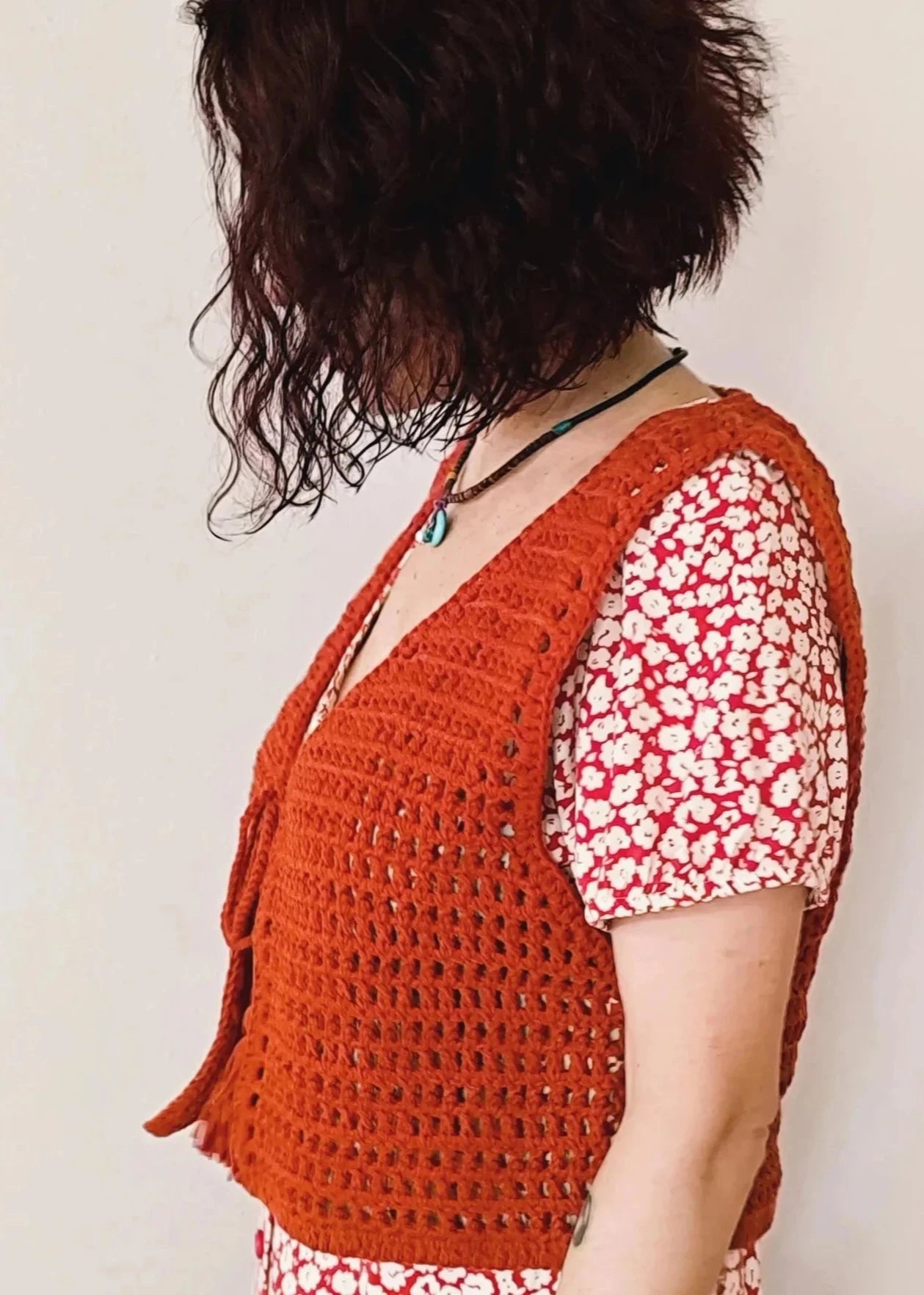 Mesh Crochet Tops, Cinnamon Color Summer Festival Top, Knit Vest Top, Vegan Crop Gift Woman Crochet Clothing (Copy)