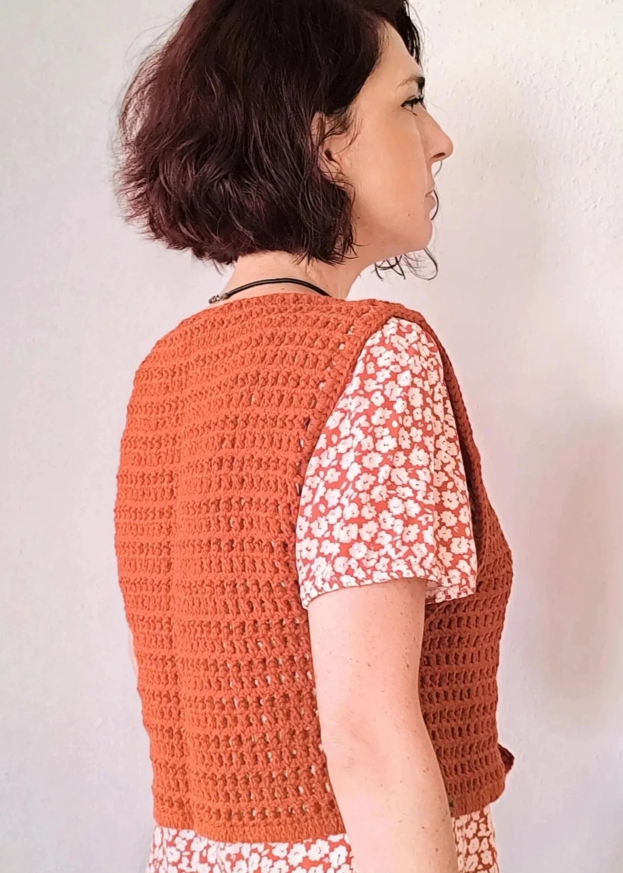 Mesh Crochet Tops, Cinnamon Color Summer Festival Top, Knit Vest Top, Vegan Crop Gift Woman Crochet Clothing (Copy)