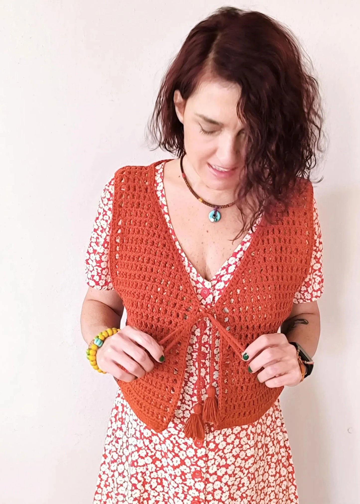 Mesh Crochet Tops, Cinnamon Color Summer Festival Top, Knit Vest Top, Vegan Crop Gift Woman Crochet Clothing (Copy)