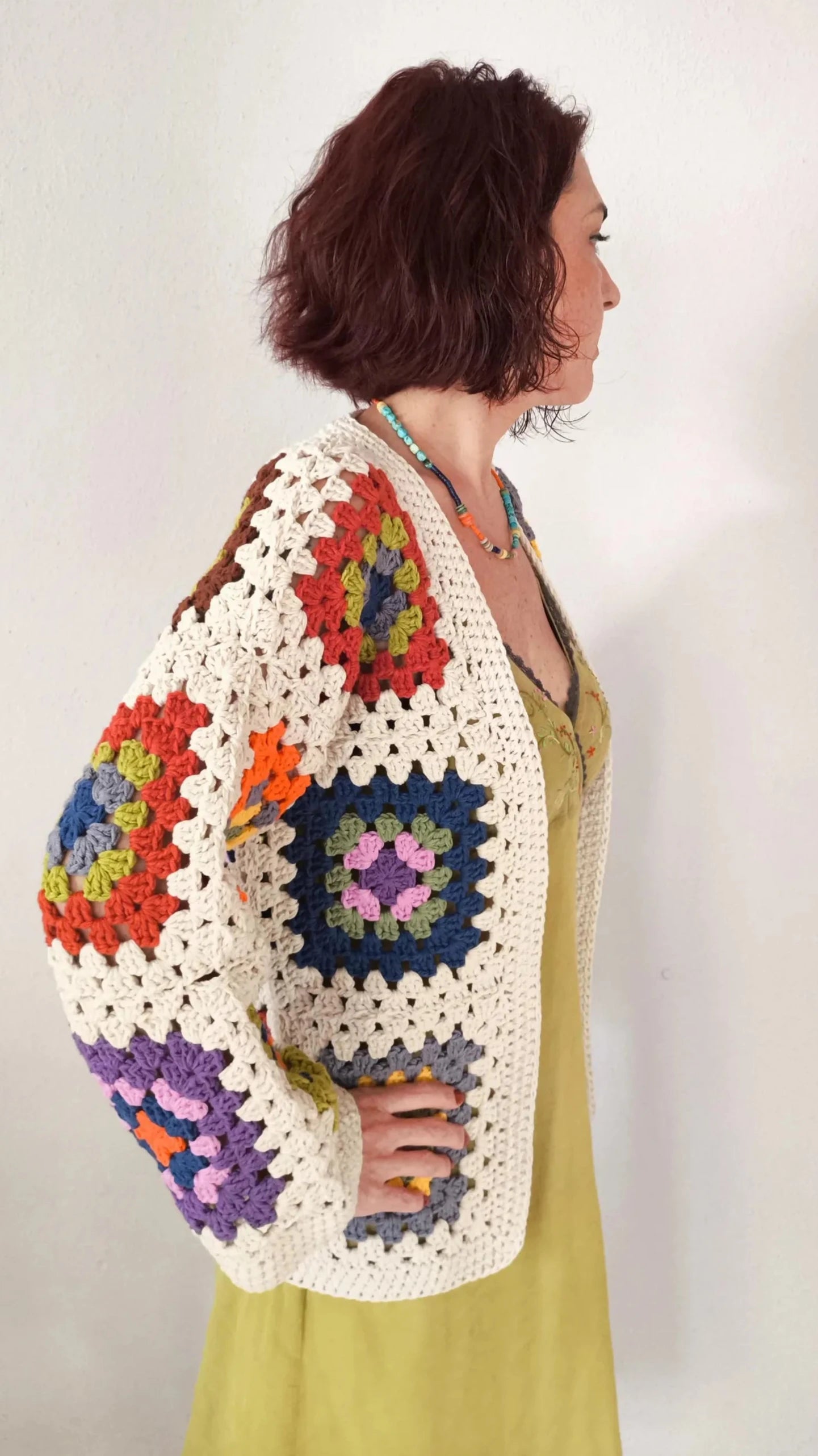 Cream Crochet Cardigan, Granny Square Short Cardigan, Colorful Cardigan, Handmade Cardigan, Women Cardigan, Crochet Christmas Gifts