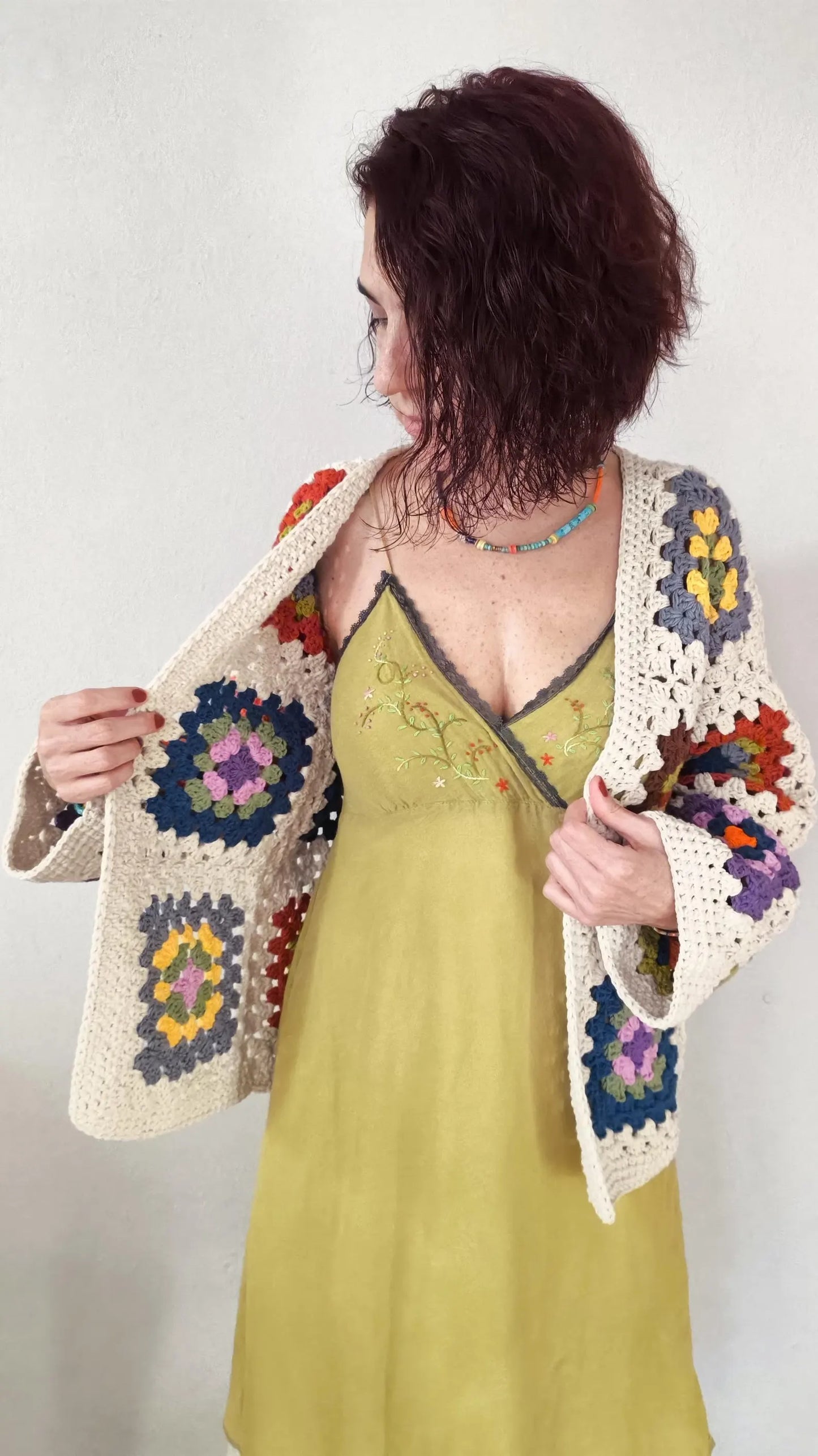 Cream Crochet Cardigan, Granny Square Short Cardigan, Colorful Cardigan, Handmade Cardigan, Women Cardigan, Crochet Christmas Gifts