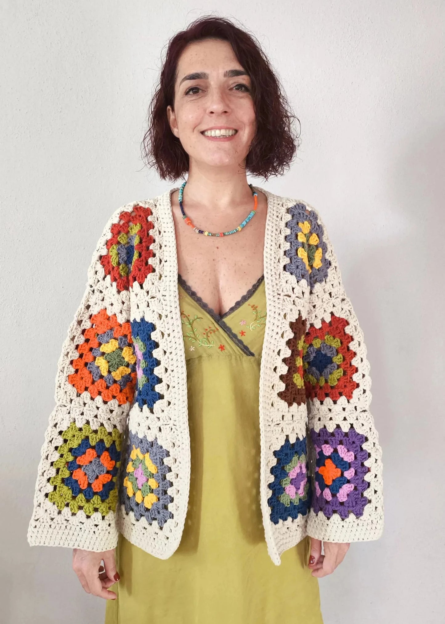 Cream Crochet Cardigan, Granny Square Short Cardigan, Colorful Cardigan, Handmade Cardigan, Women Cardigan, Crochet Christmas Gifts