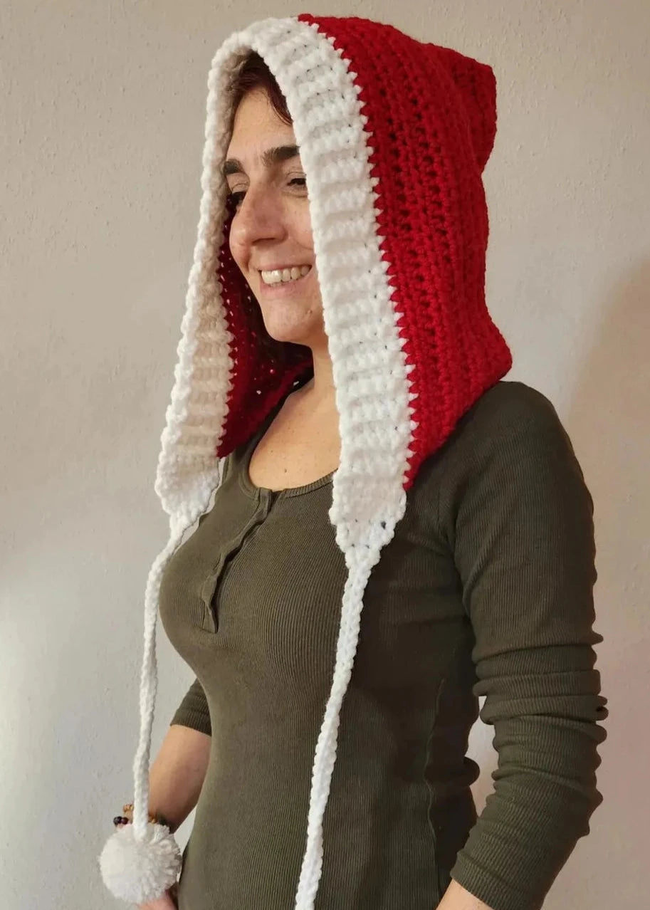 Handknit Santa Hat, Crochet Christmas Winter Hat, Handmade Christmas Hat