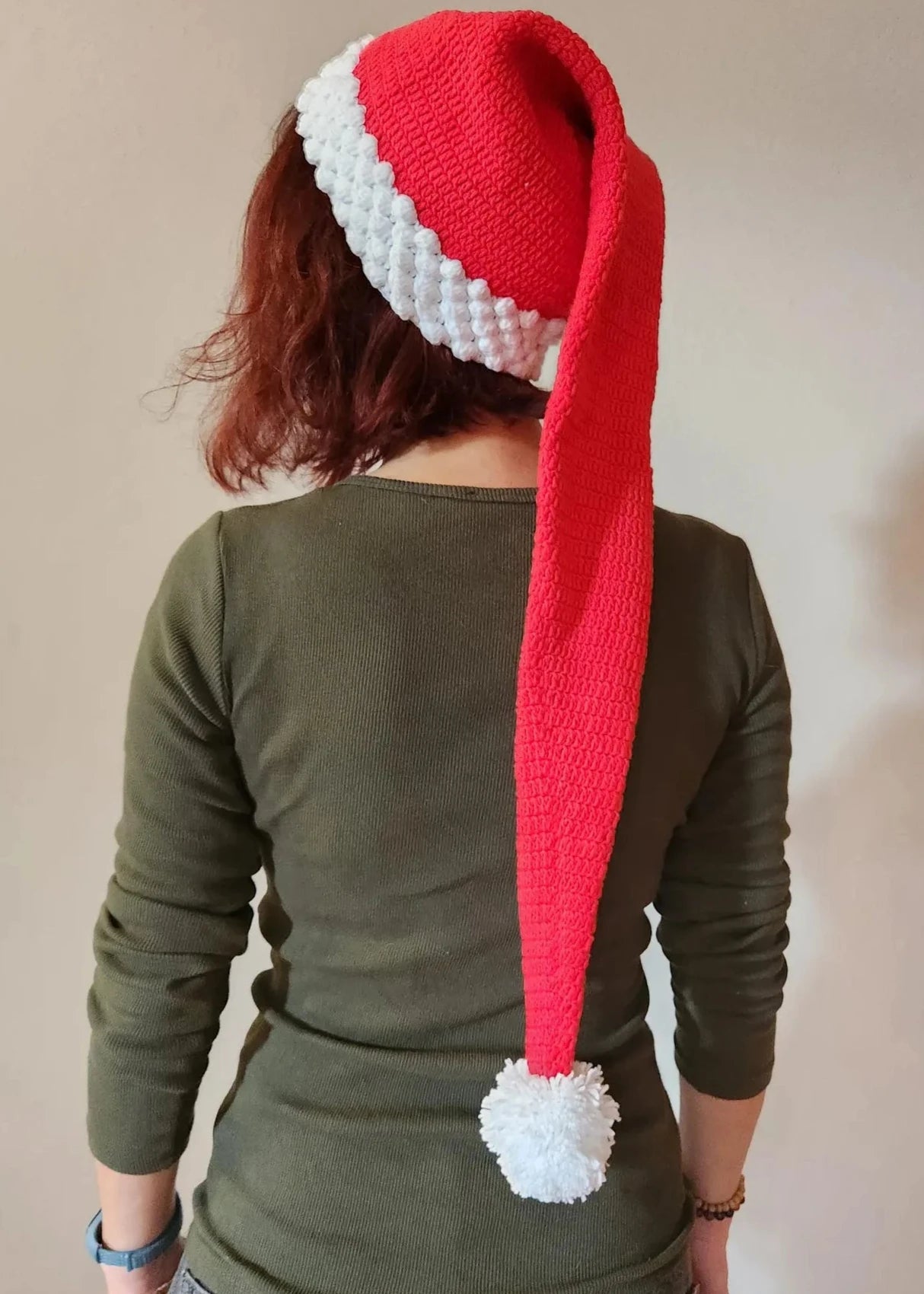 Vegan Crochet Long Tale Santa Hat, Handknit Santa / Elf Hat, Crochet Christmas Winter Hat, Christmas Gifts, Christmas Santa Claus Elf Hat