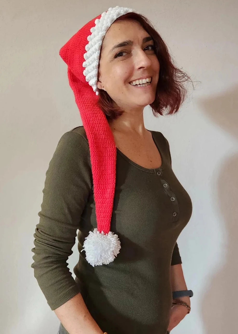 Vegan Crochet Long Tale Santa Hat, Handknit Santa / Elf Hat, Crochet Christmas Winter Hat, Christmas Gifts, Christmas Santa Claus Elf Hat